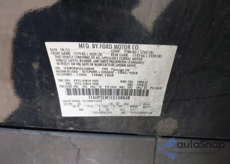 2012 Ford Taurus Sel from USA, damaged, VIN 1FAHP2EW5CG108848